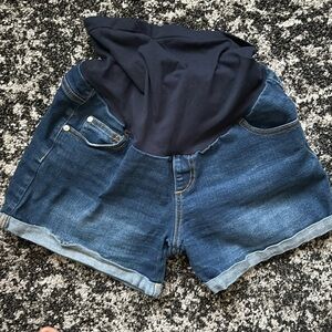 Motherhood Maternity Dark Wash Jean Shorts with Stretch Waistband
